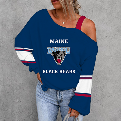 [PUCK DROP DEAL] NEW CUSTOMIZED NCAA MFF09 MBB MAINE BLACK BEARS WOMEN'S OFF-SHOULDER LONG SLEEVE SHIRT