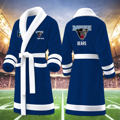 [PUCK DROP DEAL] NEW CUSTOMIZED NCAA MFF09 MBB MAINE BLACK BEARS MULTICOLOR FLEECE BATHROBE