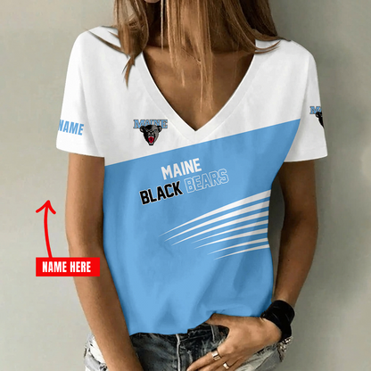 [PUCK DROP DEAL] NEW CUSTOMIZED NCAA MFF09 MBB MAINE BLACK BEARS V-NECK FEMALE SHIRT