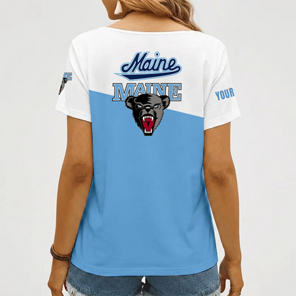 [PUCK DROP DEAL] NEW CUSTOMIZED NCAA MFF09 MBB MAINE BLACK BEARS V-NECK FEMALE SHIRT