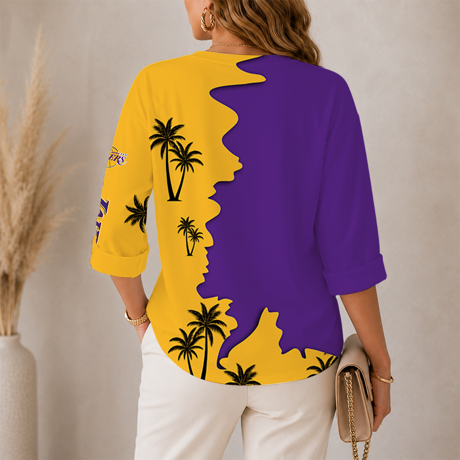 [HOT DEAL] NEW CUSTOMIZED NBA09 LLA LOS ANGELES LAKERS WOMEN'S V-NECK LONG SLEEVE SHIRT