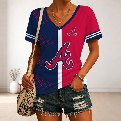 [HOMERUN DEAL] NEW CUSTOMIZED MLB09 ABS ATLANTA BRAVES V-NECK FEMALE SHIRT