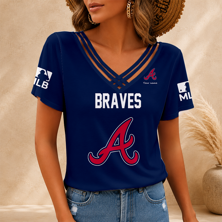 [HOMERUN DEAL] NEW CUSTOMIZED MLB09 ABS ATLANTA BRAVES V-NECK SHIRT