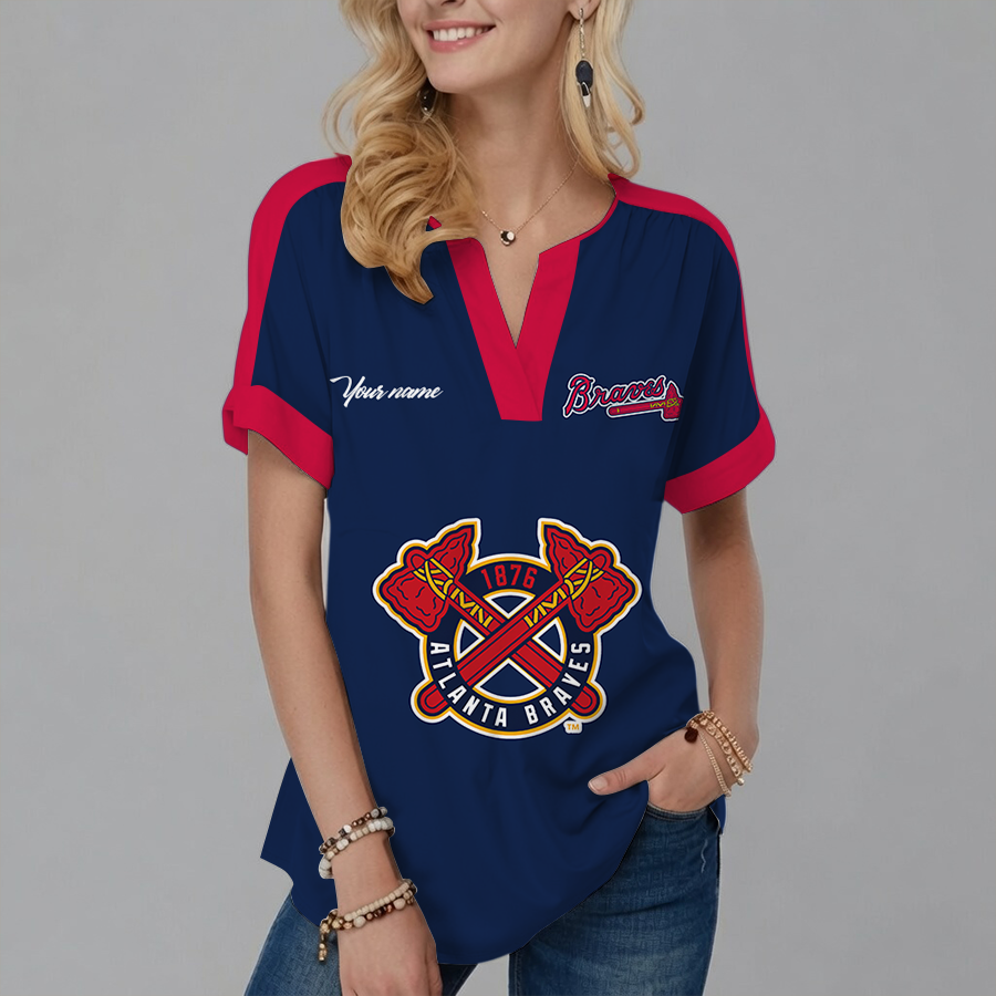 [HOMERUN DEAL] NEW CUSTOMIZED MLB09 ABS ATLANTA BRAVES V-NECK FEMALE SHIRT