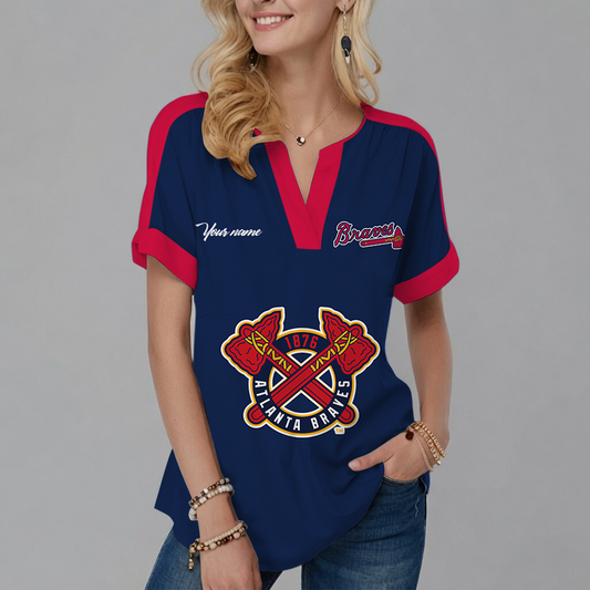 [HOMERUN DEAL] NEW CUSTOMIZED MLB09 ABS ATLANTA BRAVES V-NECK FEMALE SHIRT