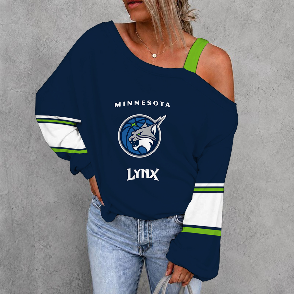 [HOOPS SPECIAL] NEW CUSTOMIZED WNBA09 MNL MINNESOTA LYNX WOMEN'S OFF-SHOULDER LONG SLEEVE SHIRT