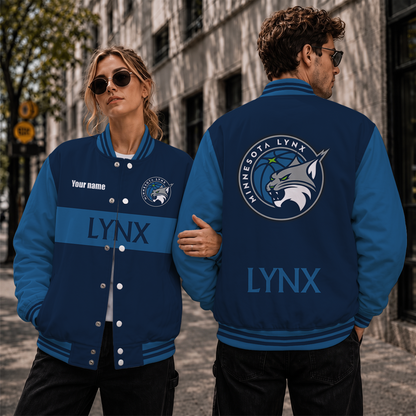 [HOOPS SPECIAL] NEW CUSTOMIZED WNBA09 MNL MINNESOTA LYNX BASEBALL JACKET, SATIN VARSITY JACKET