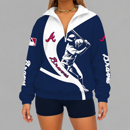 [HOMERUN DEAL] NEW CUSTOMIZED MLB09 ABS ATLANTA BRAVES V-NECK ZIPPER SWEATSHIRT JACKET