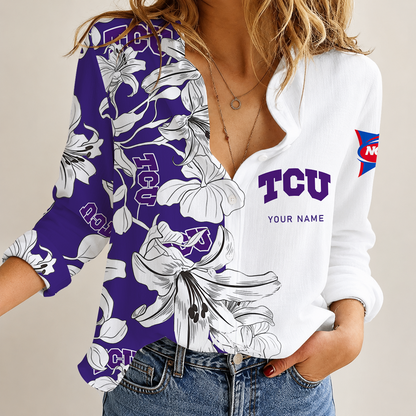 [TOUCHDOWN DEAL] NEW CUSTOMIZED NCAA FBS09 THF TCU HORNED FROGS WOMEN CASUAL SHIRT