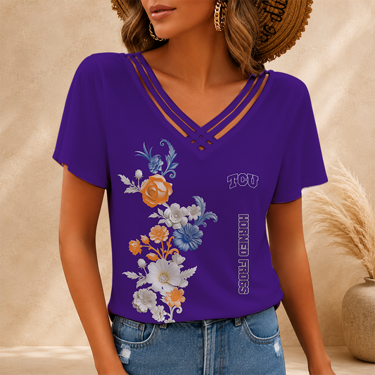 [FAN FAVORITE] NEW CUSTOMIZED NCAA FBS09 THF TCU HORNED FROGS V-NECK SHIRT