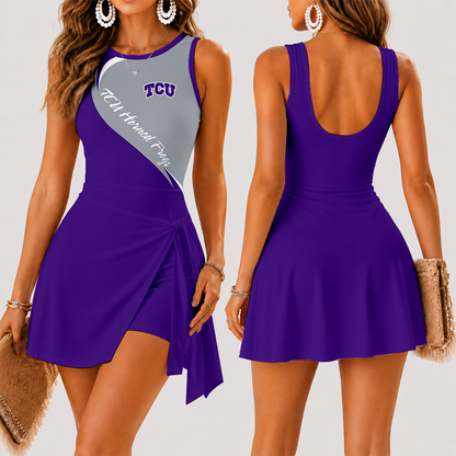 [TOUCHDOWN DEAL] NEW CUSTOMIZED NCAA FBS09 THF TCU HORNED FROGS WOMEN'S SUMMER SKORT DRESS