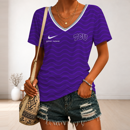 [TOUCHDOWN DEAL]NEW CUSTOMIZED NCAA FBS09 THF TCU HORNED FROGS V-NECK FEMALE SHIRT