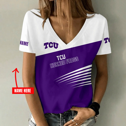 [TOUCHDOWN DEAL] NEW CUSTOMIZED NCAA FBS09 THF TCU HORNED FROGS V-NECK FEMALE SHIRT