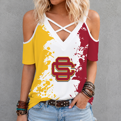 [FAN FAVORITE] NEW CUSTOMIZED NCAA CWS09 USC USC TROJANS CRISS CROSS V-NECK TOP