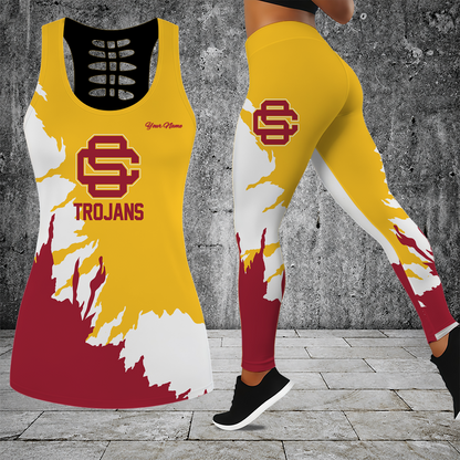 [HOMERUN DEAL] NEW CUSTOMIZED NCAA CWS09 USC USC TROJANS HOLLOW TANK TOP & LEGGINGS SET
