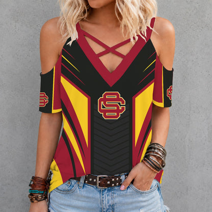 [HOMERUN DEAL] NEW CUSTOMIZED NCAA CWS09 USC USC TROJANS CRISS CROSS V-NECK TOP