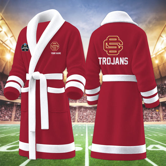 [HOMERUN DEAL] NEW CUSTOMIZED NCAA CWS09 USC USC TROJANS MULTICOLOR FLEECE BATHROBE