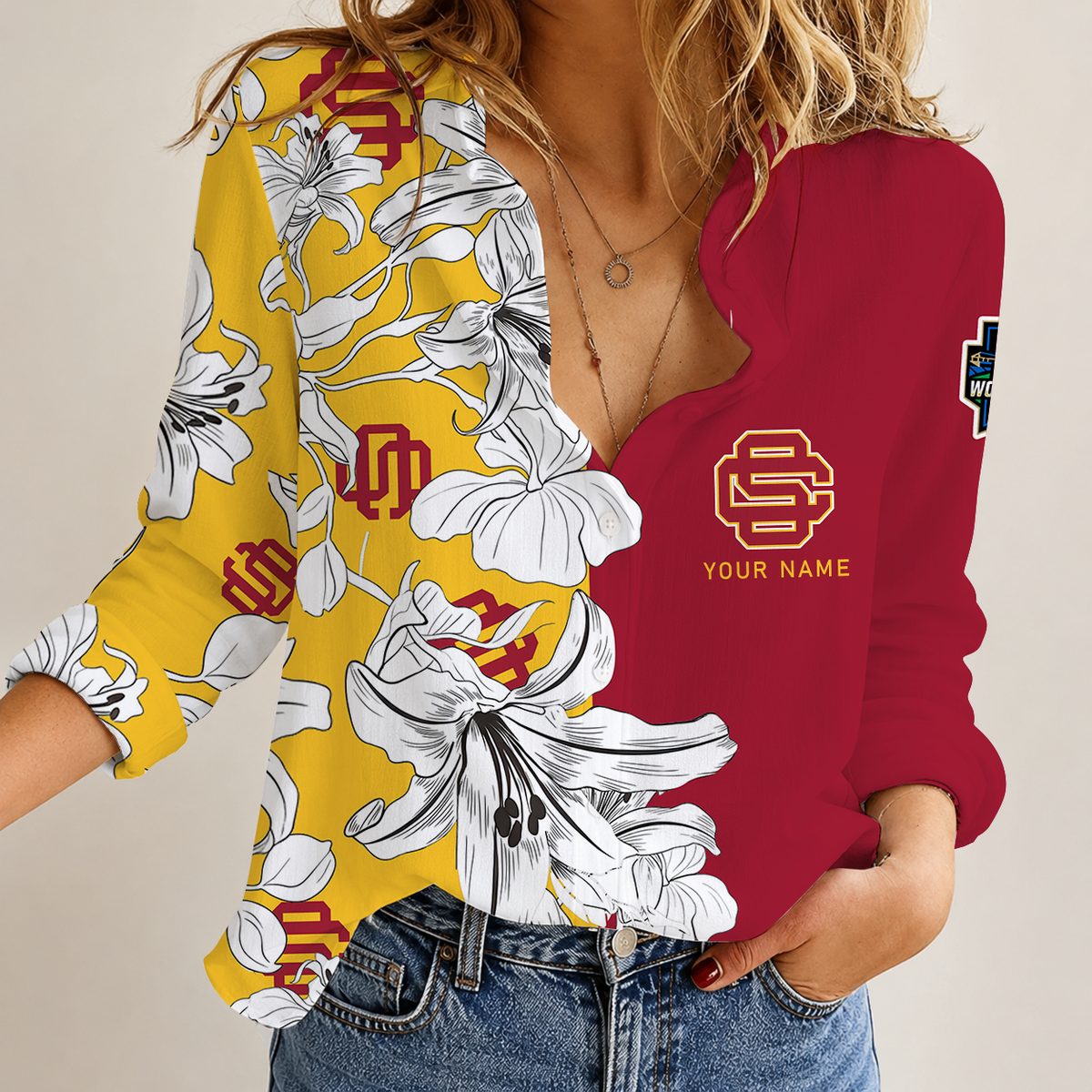[HOMERUN DEAL] NEW CUSTOMIZED NCAA CWS09 USC USC TROJANS WOMEN CASUAL SHIRT