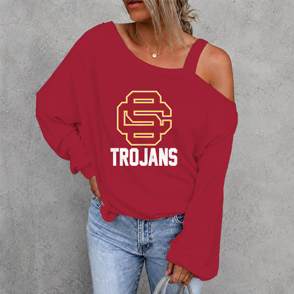 [HOMERUN DEAL] NEW CUSTOMIZED NCAA CWS09 USC USC TROJANS WOMEN'S OFF-SHOULDER LONG SLEEVE SHIRT