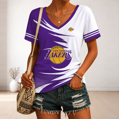 [HOT DEAL] NEW CUSTOMIZED NBA09 LLA LOS ANGELES LAKERS V-NECK FEMALE SHIRT