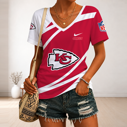 [TOUCHDOWN DEAL] NEW CUSTOMIZED NFL01 KCC KANSAS CITY CHIEFS V-NECK FEMALE SHIRT