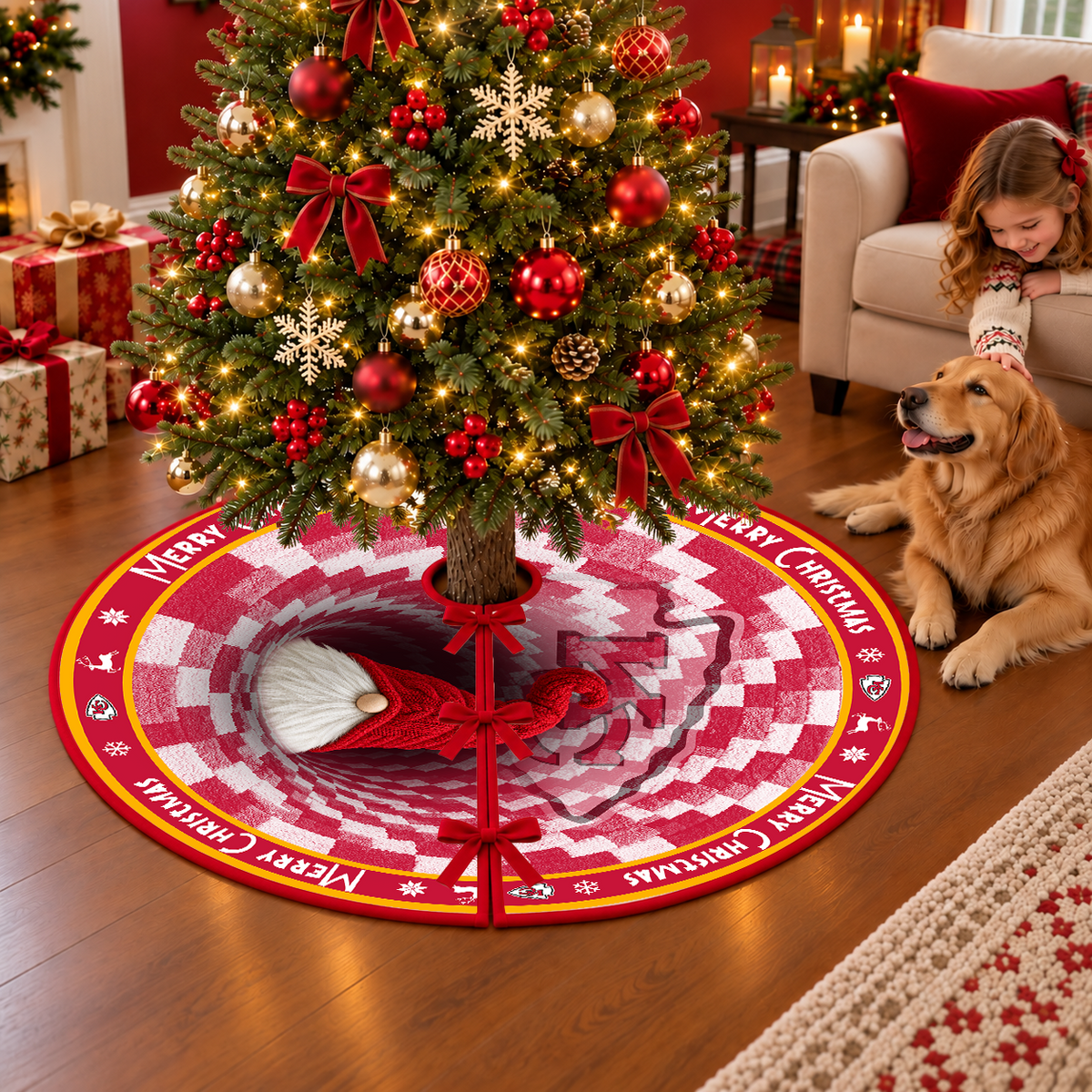 [TOUCHDOWN DEAL] NEW CUSTOMIZED NFL01 KCC THE CHIEFS CHRISTMAS TREE SKIRT