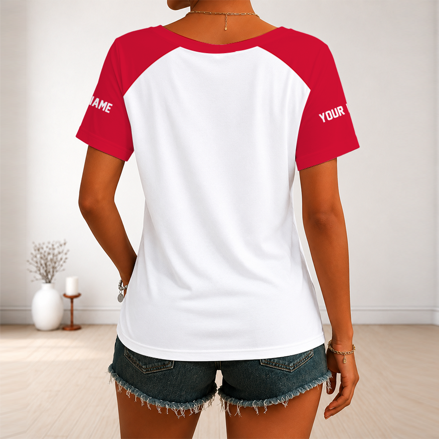 [TOUCHDOWN DEAL] NEW CUSTOMIZED NFL01 KCC KANSAS CITY CHIEFS V-NECK FEMALE SHIRT