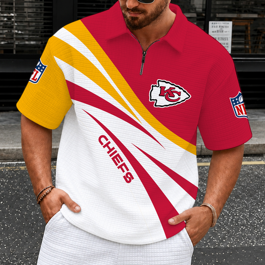 [TOUCHDOWN DEAL] NEW CUSTOMIZED NFL01 KCC KANSAS CITY CHIEFS QUARTER-ZIP POLO SHIRT