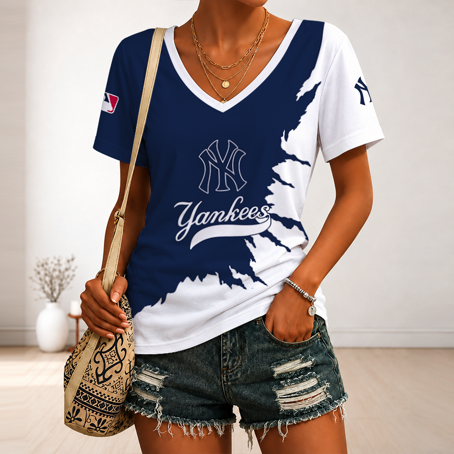 [HOMERUN DEAL] NEW CUSTOMIZED MLB01 NYY NEW YORK YANKEES V-NECK FEMALE SHIRT