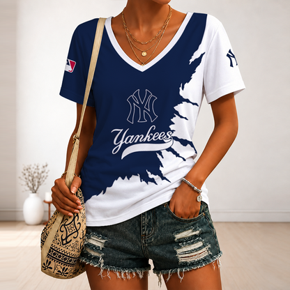[HOMERUN DEAL] NEW CUSTOMIZED MLB01 NYY NEW YORK YANKEES V-NECK FEMALE SHIRT