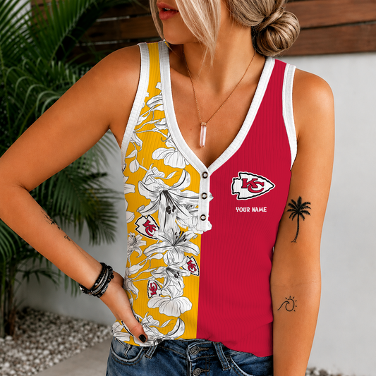 [TOUCHDOWN DEAL] NEW CUSTOMIZED NFL01 KCC KANSAS CITY CHIEFS WOMEN'S V-NECK TANK TOP