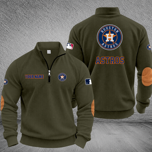[HOMERUN DEAL] NEW CUSTOMIZED MLB10 HAS HOUSTON ASTROS MULTICOLOR STRIPED QUATER ZIP SWEATSHIRT