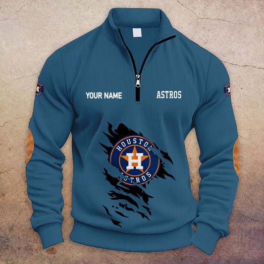 [HOMERUN DEAL] NEW CUSTOMIZED MLB10 HAS HOUSTON ASTROS MULTICOLOR STRIPED QUATER ZIP SWEATSHIRT