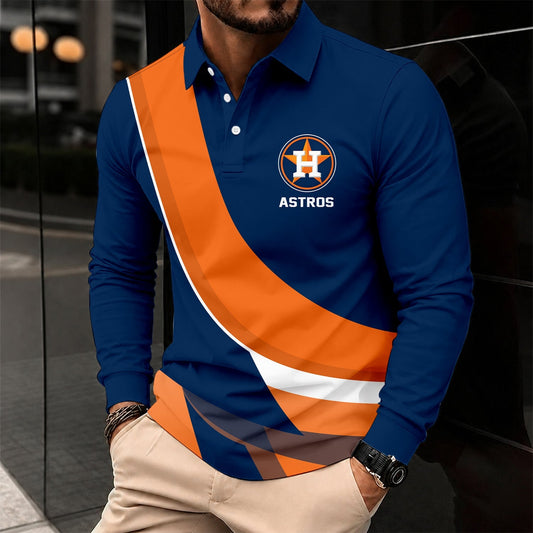 [HOMERUN DEAL] NEW CUSTOMIZED MLB10 HAS HOUSTON ASTROS MEN'S LONG SLEEVE POLO
