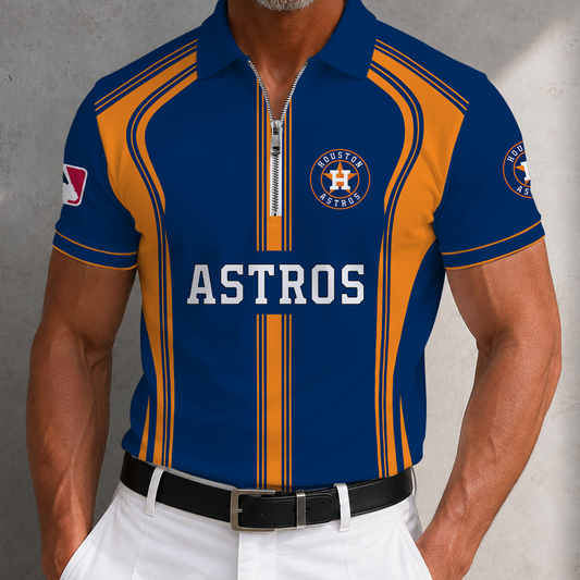 [HOMERUN DEAL] NEW CUSTOMIZED MLB10 HAS HOUSTON ASTROS ZIP POLO SHIRT