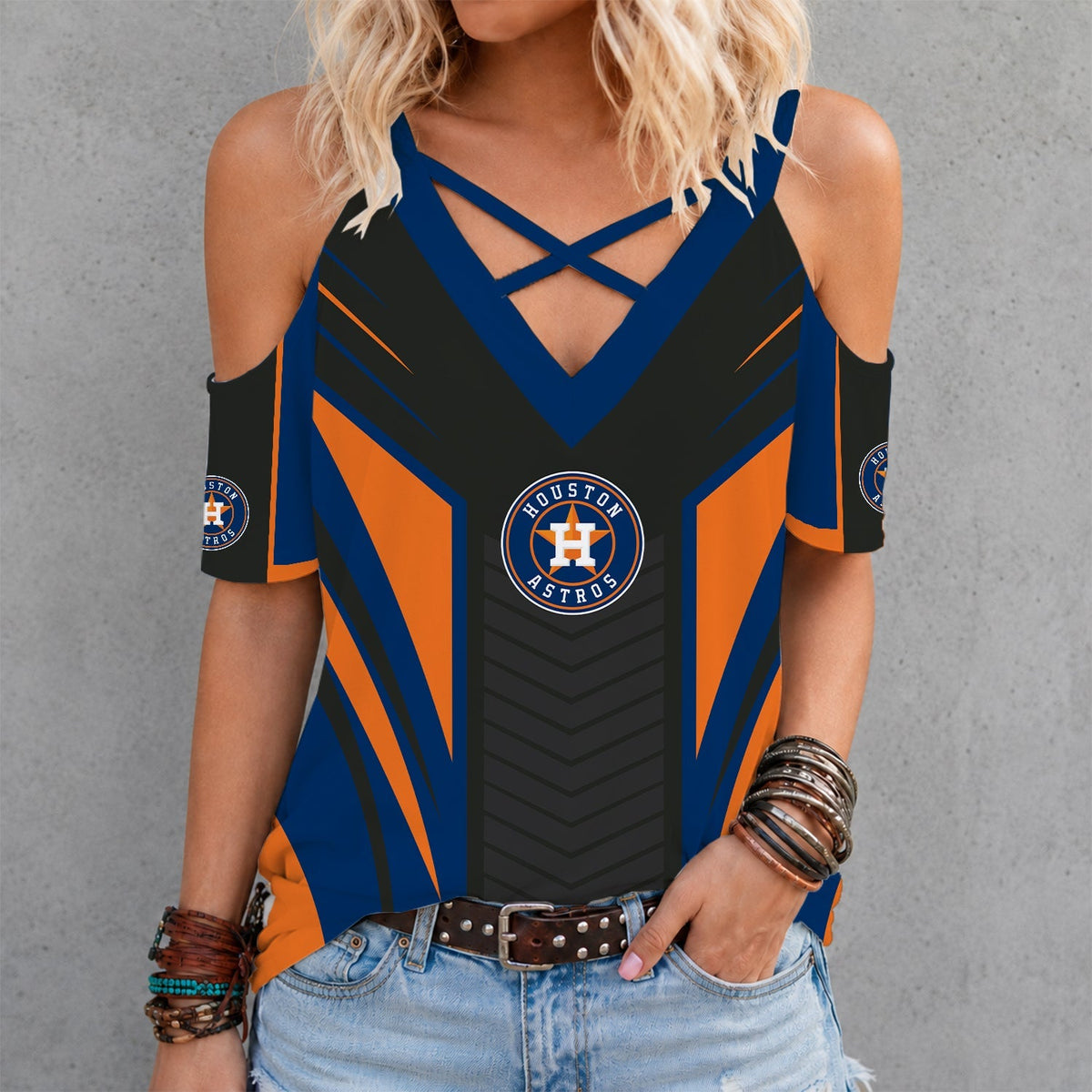 [HOMERUN DEAL] NEW CUSTOMIZED MLB10 HAS HOUSTON ASTROS CROSS V-NECK TOP