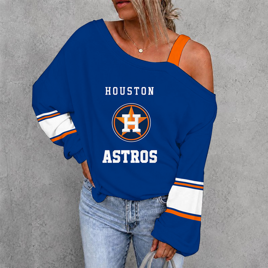 [HOMERUN DEAL] NEW CUSTOMIZED MLB10 HAS HOUSTON ASTROS WOMEN'S OFF-SHOULDER LONG SLEEVE SHIRT