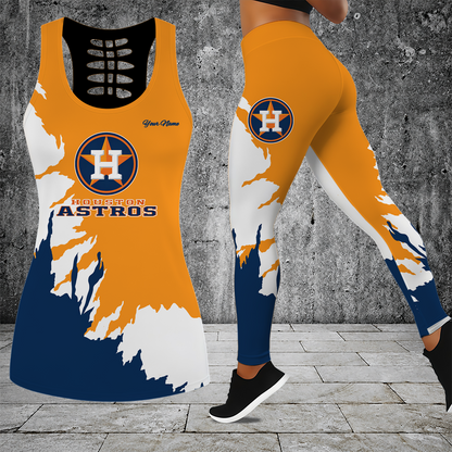 [HOMERUN DEAL] NEW CUSTOMIZED MLB10 HAS HOUSTON ASTROS HOLLOW TANK TOP & LEGGINGS SET