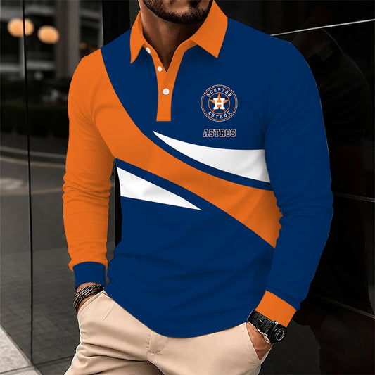 [HOMERUN DEAL] NEW CUSTOMIZED MLB10 HAS HOUSTON ASTROS MEN'S LONG SLEEVE POLO