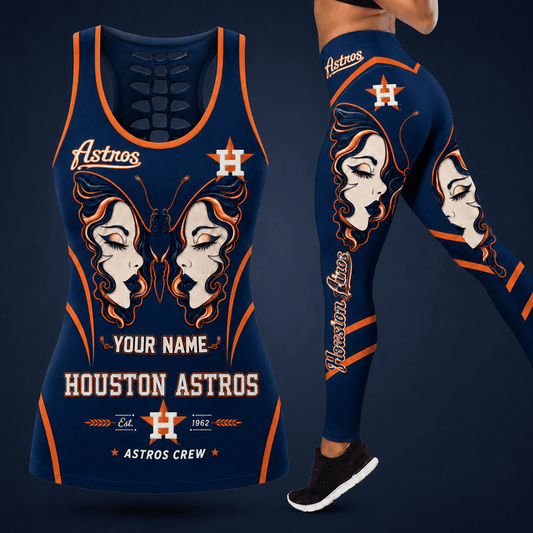 [HOMERUN DEAL] NEW CUSTOMIZED MLB10 HAS HOUSTON ASTROS HOLLOW TANK TOP & LEGGINGS SET