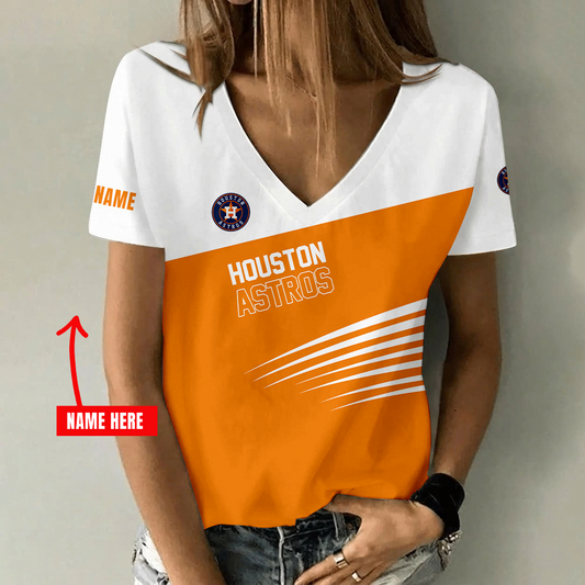 [HOMERUN DEAL] NEW CUSTOMIZED MLB10 HAS HOUSTON ASTROS V-NECK FEMALE SHIRT