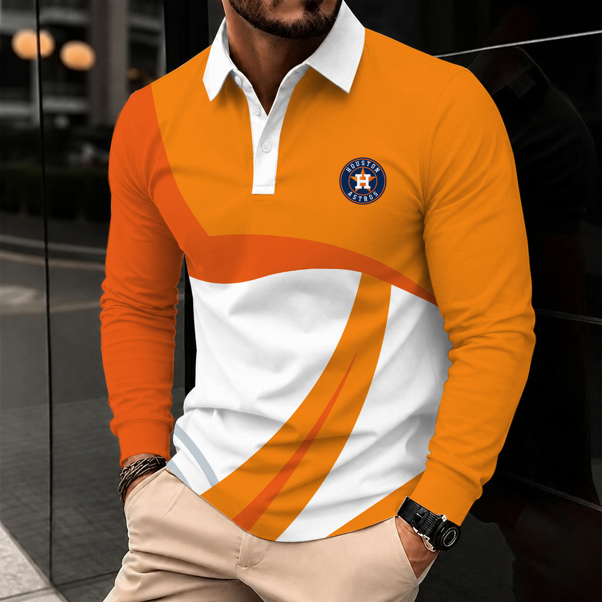 [HOMERUN DEAL] NEW CUSTOMIZED MLB10 HAS HOUSTON ASTROS MEN'S LONG SLEEVE POLO