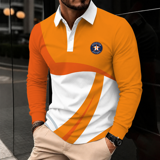 [HOMERUN DEAL] NEW CUSTOMIZED MLB10 HAS HOUSTON ASTROS MEN'S LONG SLEEVE POLO