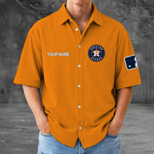 [HOMERUN DEAL] NEW CUSTOMIZED MLB10 HAS HOUSTON ASTROS SEERSUCKER BUTTON SHIRT