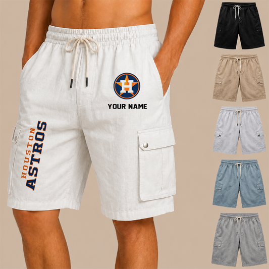 [HOMERUN DEAL] NEW CUSTOMIZED MLB10 HAS HOUSTON ASTROS MEN'S DRAWSTRING CARGO SHORTS