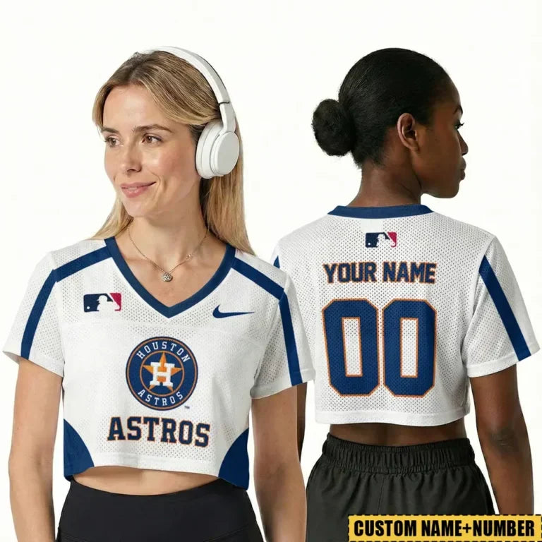 [HOMERUN DEAL] NEW CUSTOMIZED MLB10 HAS HOUSTON ASTROS V-NECK JERSEY CROP TOP
