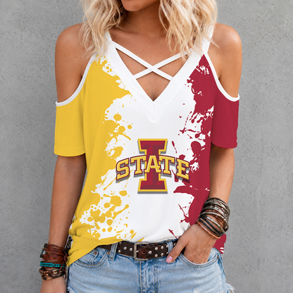 [SLAM DUNK DEAL] NEW CUSTOMIZED NCAA MAM10 ISC IOWA STATE CYCLONES CRISS CROSS V-NECK TOP