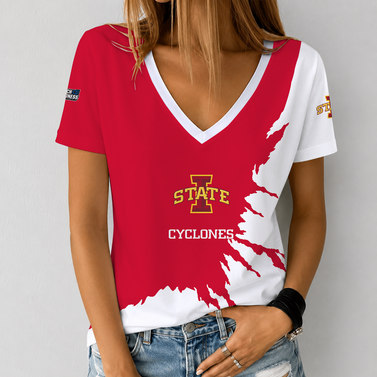 [SLAM DUNK DEAL] NEW CUSTOMIZED NCAA MAM10 ISC IOWA STATE CYCLONES V-NECK FEMALE SHIRT
