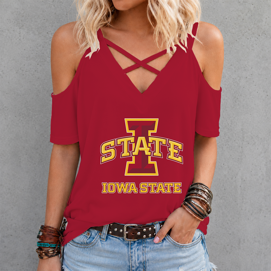 [SLAM DUNK DEAL] NEW CUSTOMIZED NCAA MAM10 ISC IOWA STATE CYCLONES CRISS CROSS V-NECK TOP