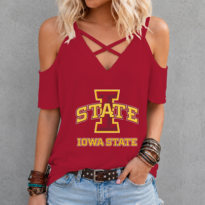 [SLAM DUNK DEAL] NEW CUSTOMIZED NCAA MAM10 ISC IOWA STATE CYCLONES CRISS CROSS V-NECK TOP